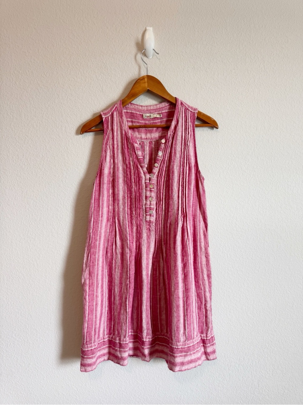 Faherty Isha Pink Linen Striped Pintuck Lightweight Sleeveless Dress Size Small